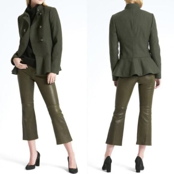 BANANA REPUBLIC Italian Melton Wool-Blend Peplum-Hem Coat Military Size XS - Picture 9 of 9